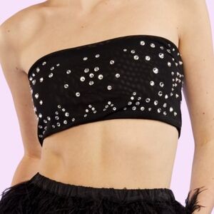 NWT Cynthia Rowley Rhinestone Mesh Bandeau Top in Black | XS